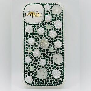 Green and White Floral iPhone 15 Phone Case
